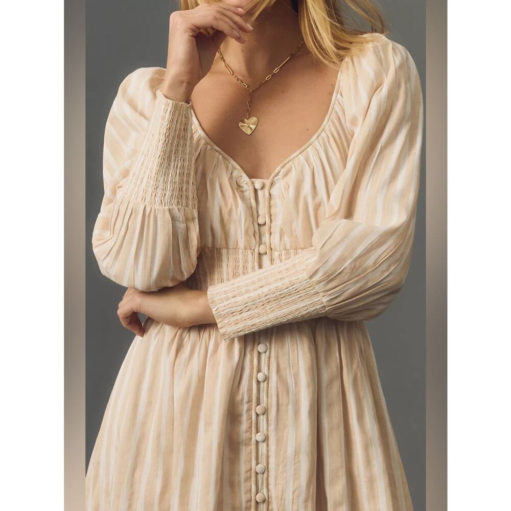 New By Anthropologie Long-Sleeve Smocked-Waist Stripe Maxi Dress Size S - Picture 2 of 8